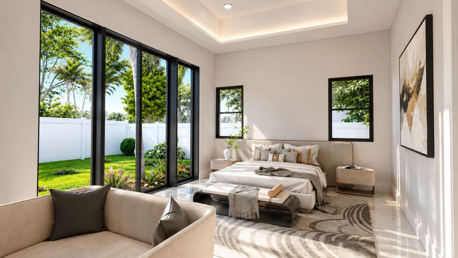 Bright contemporary interior open-plan render